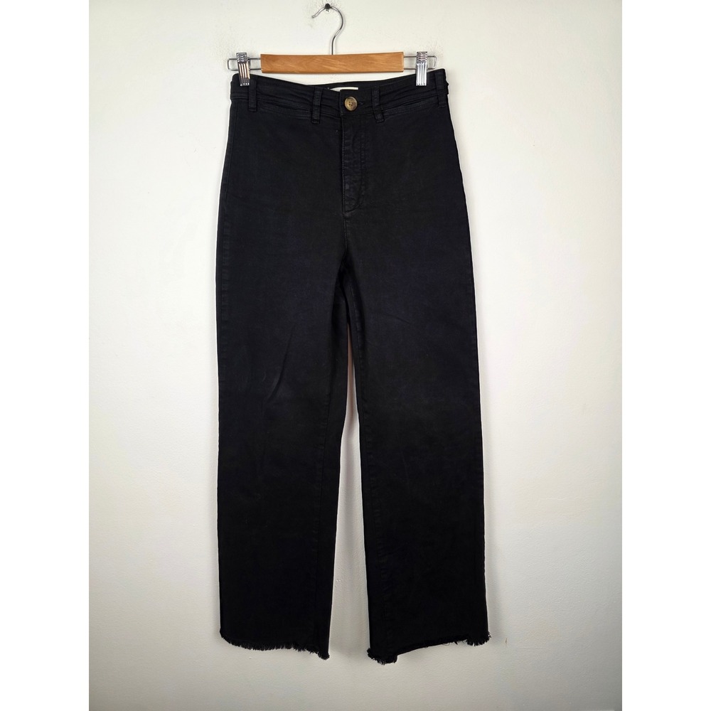 Marine Layer Allison High Rise Wide Leg Pants‎ Black Raw Hem Size 4 15741